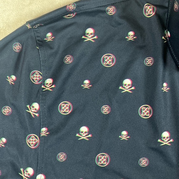G/FORE XL Blue Polo Skull Logo All Over Print Golf Performance Shirt C10 - Picture 4 of 6